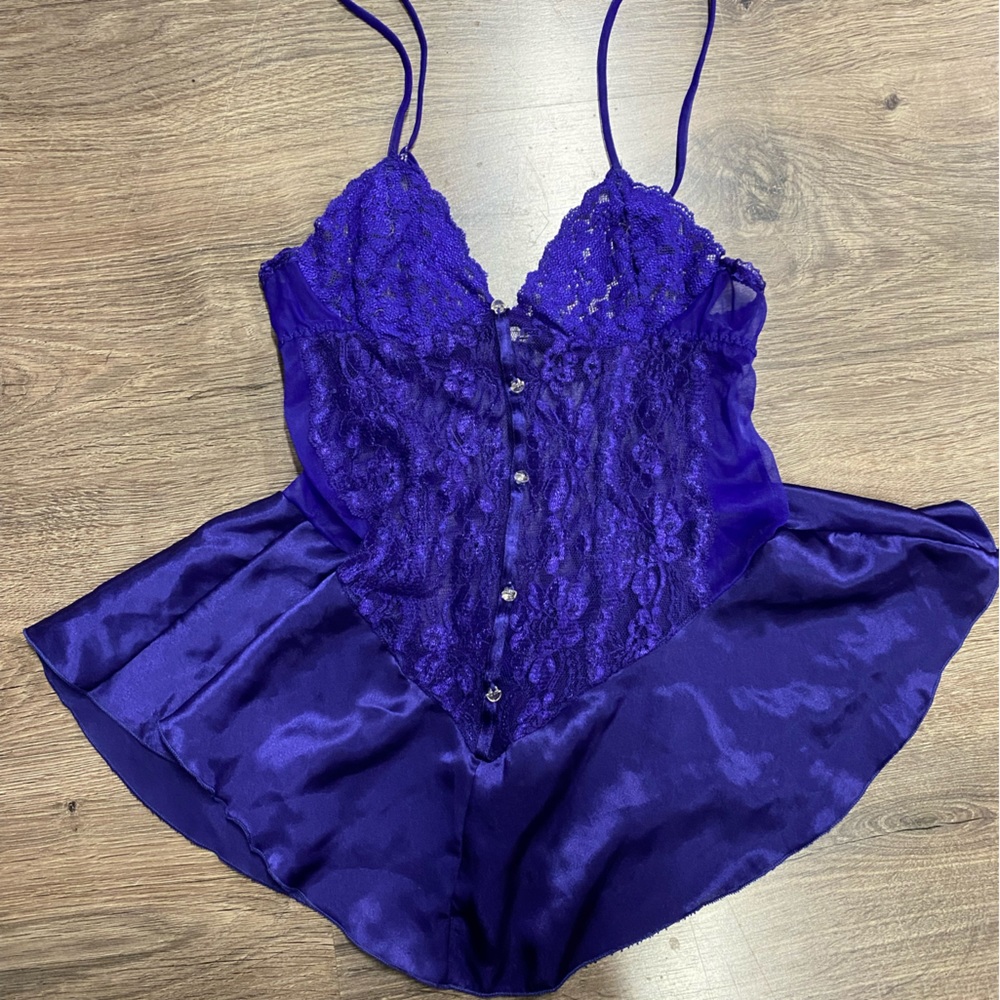 Vintage Purple lace nightie with satin skirt and rhinestones
